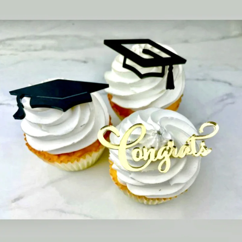 New designs cupcake topper 2024 grad cake decorating supplies gold acrylic happy congratulations party accessories cake topper