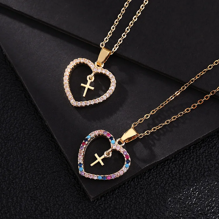 gold cross with heart necklace