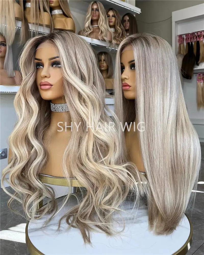 Ash Blonde Highlight Color Long European Cuticle Aligned Hair