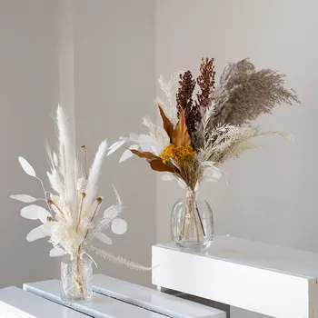 Silver Dollar Pampas Grass Dried Flower Bouquet For Home Decoration
