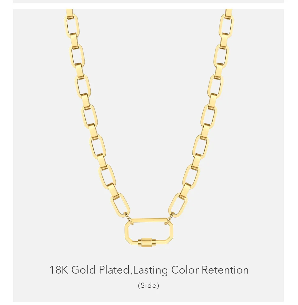 Latest High Quality 18K Gold Plated Stainless Steel Jewelry Spiral Buckle Square thick chain Necklace P203178 5