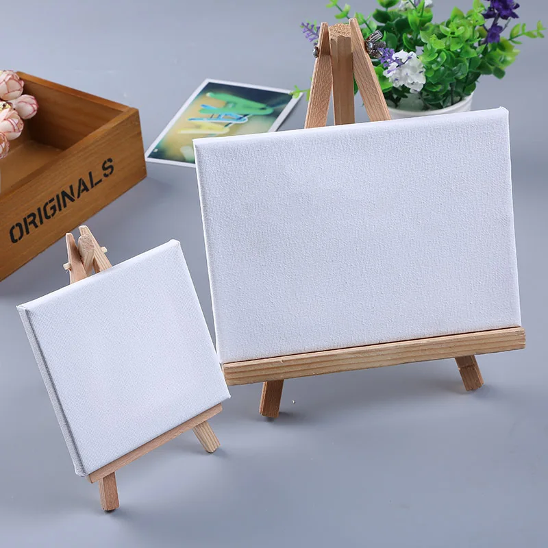 6*6 Mini Canvas with Pine Wood Frame Blank White Stretched Canvas Board for Kids Paintings Shrink Wrapped
