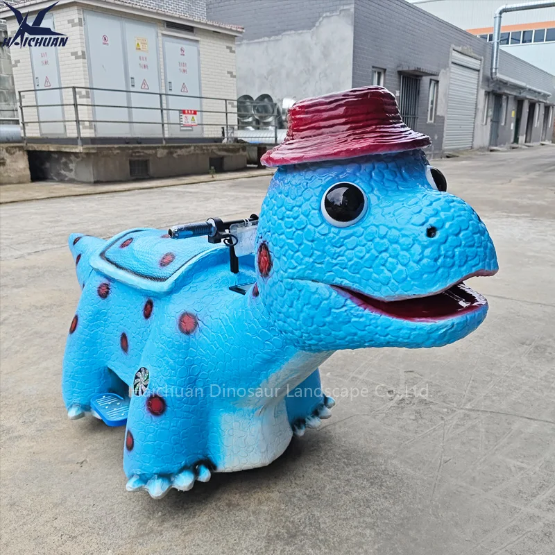 product dino scooter baby coin operated electric animatronic walking cartoon dinosaur ride car cute hat for metal sports park airport-1