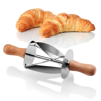 Small Stainless Steel Wooden Rolling Croissant Dough Pastry Cutter Pin shan 