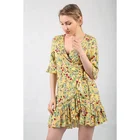 Women Best Selling Women Summer Durable Using V Neck Dress Flower Print Sexy Middle Sleeve Lotus Leaf Edge Dress