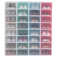 Factory Transparent Shoe Box Shoes Organizers Plastic Thickened Foldable Dustproof Storage Box Stackable Combined Shoe Cabinet