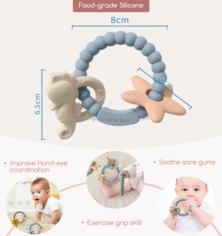 product cartoon shaped food grade bpa free custom silicone baby teether soft toy pacifier ring unisex customized teething aids-3