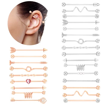 10Pcs/Set Stainless Steel Industrial Barbell Earrings Screw Ear Cartilage Tragus Helix Conch Body Piercing Jewelry