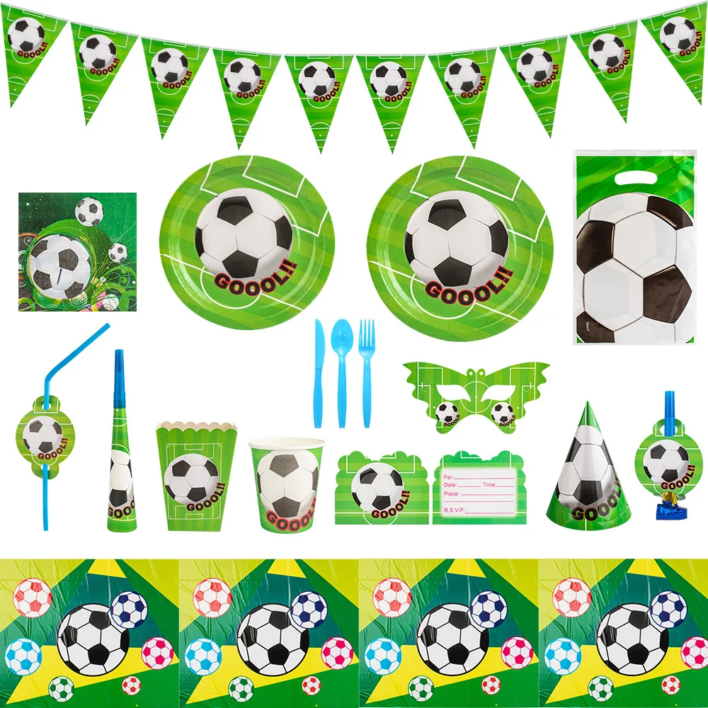 Serve 10 People Set Football Theme Kids Birthday Party Decorative Banner Disposable Paper Tableware Set