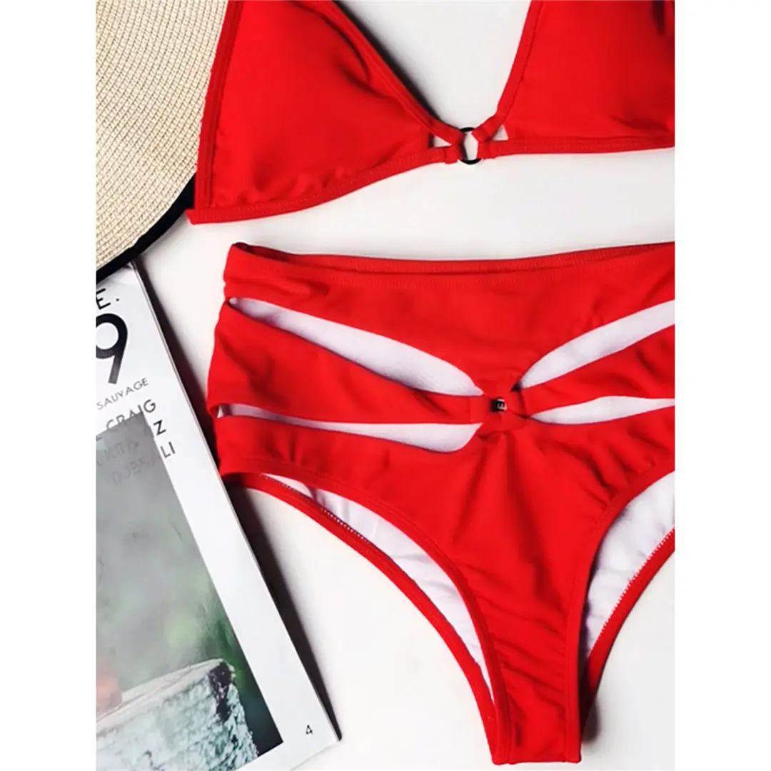 Sino Trend Sexy Cut Out Strappy High Waist Bikini Set Women Swimwear