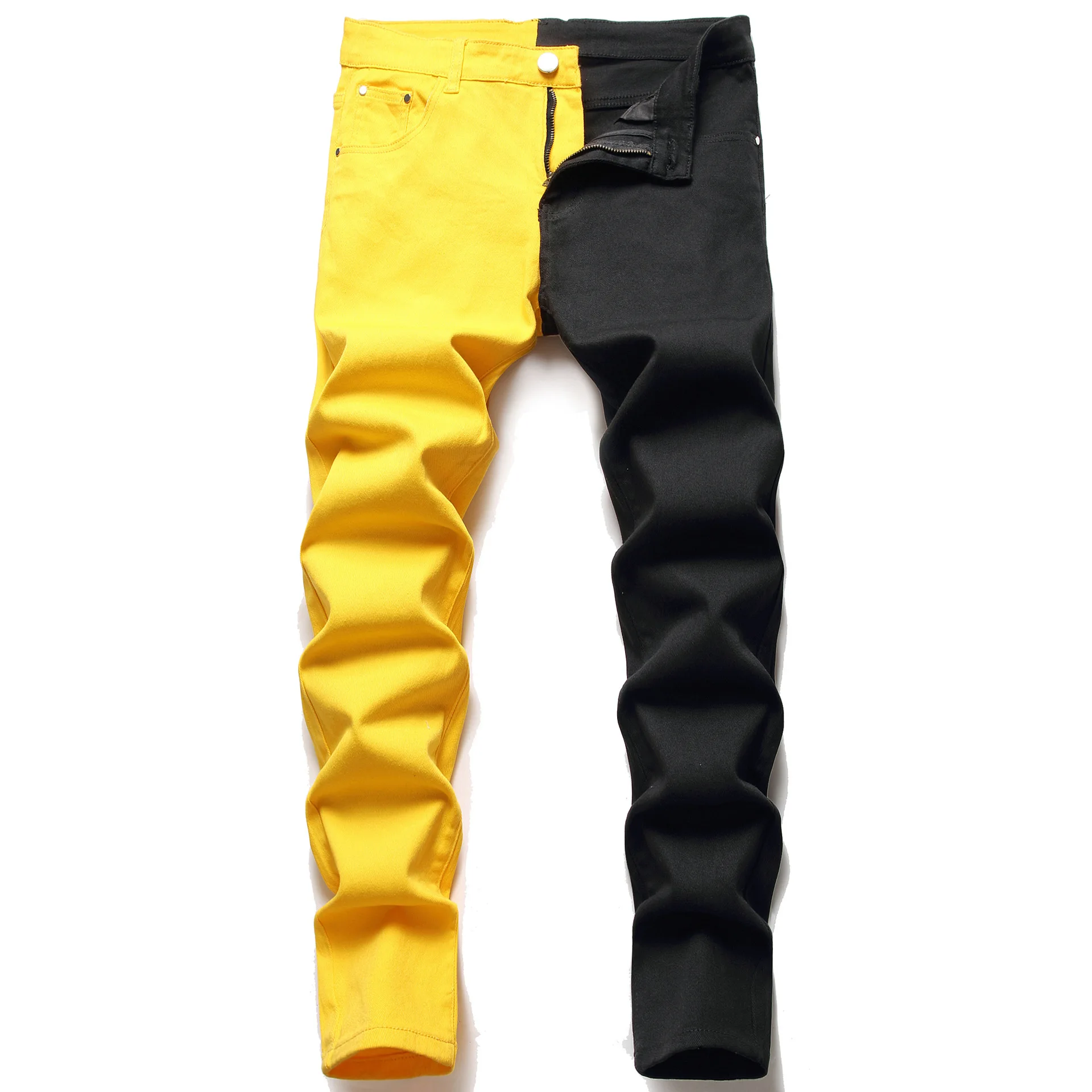 Custom Men's Straight Jeans Pant Plus Size Casual Style Denim with Boys' Color Stitching Zipper Washed Technics factory