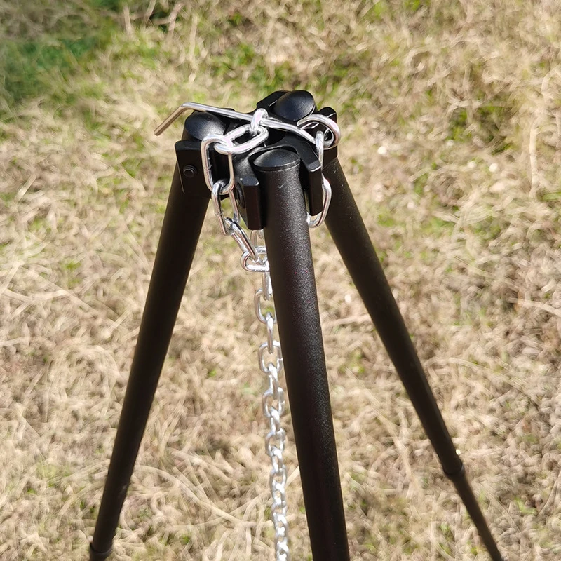 3 Sections Outdoor Camping Cooking Stand Durable Aluminum Alloy Tripod Hanging BBQ Grill for Campfire Picnic