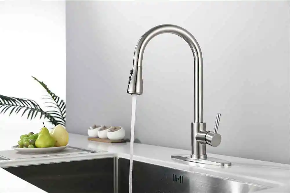 product brass  sus304 stainless steel hot and cold mixer tap   brushed gold  matte black kitchen faucet mixer tap524-57