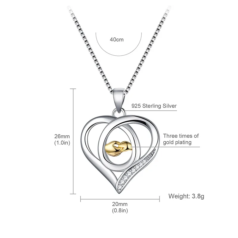 925 sterling silver mother day gift clasp hands mom son silver jewelry heart pendant gift mother's day 2021