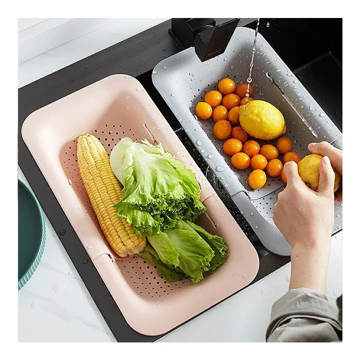 2023 Hot Selling Kitchen Collapsible Drain Cooked Dry Dishes Shelf Extendable Sink Colander Baskets