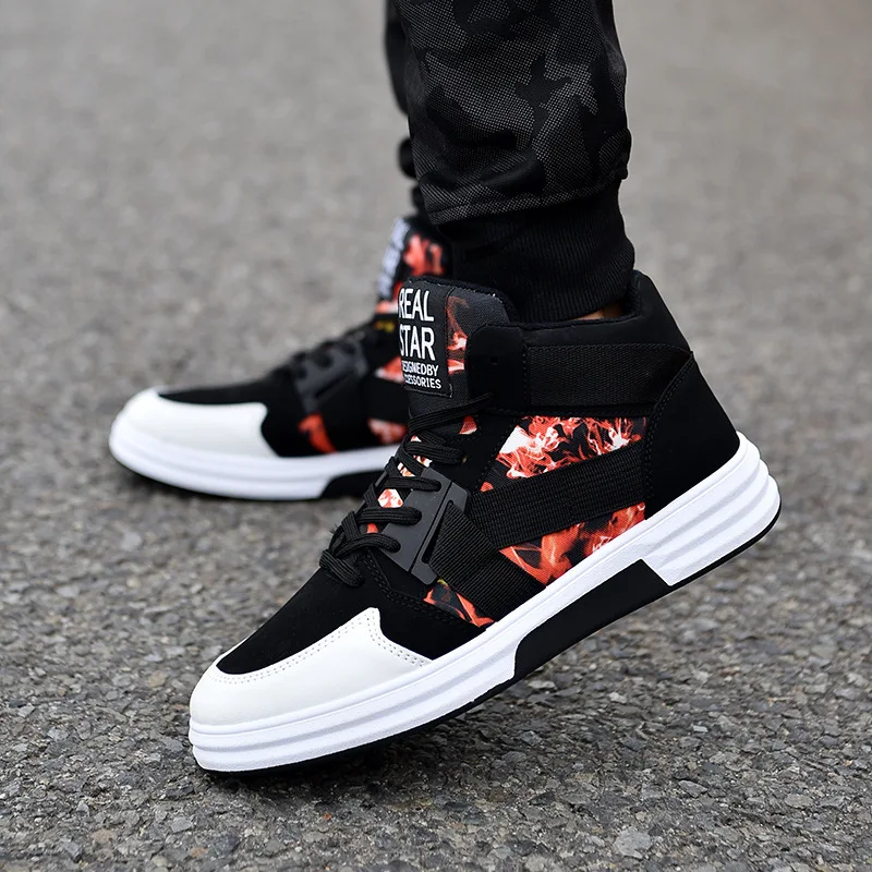 2024 Spring Fashion Camo High Top Lace up Board Shoes Men's Fashion Casual Shoes Student Street Dance Board Men's Shoes