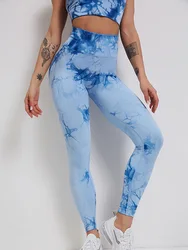 Custom Design Fitness Wear Yoga Pants Booty Workout Tights High Waist Ribbed Tie Dye Scrunch Butt Seamless Legging For Women