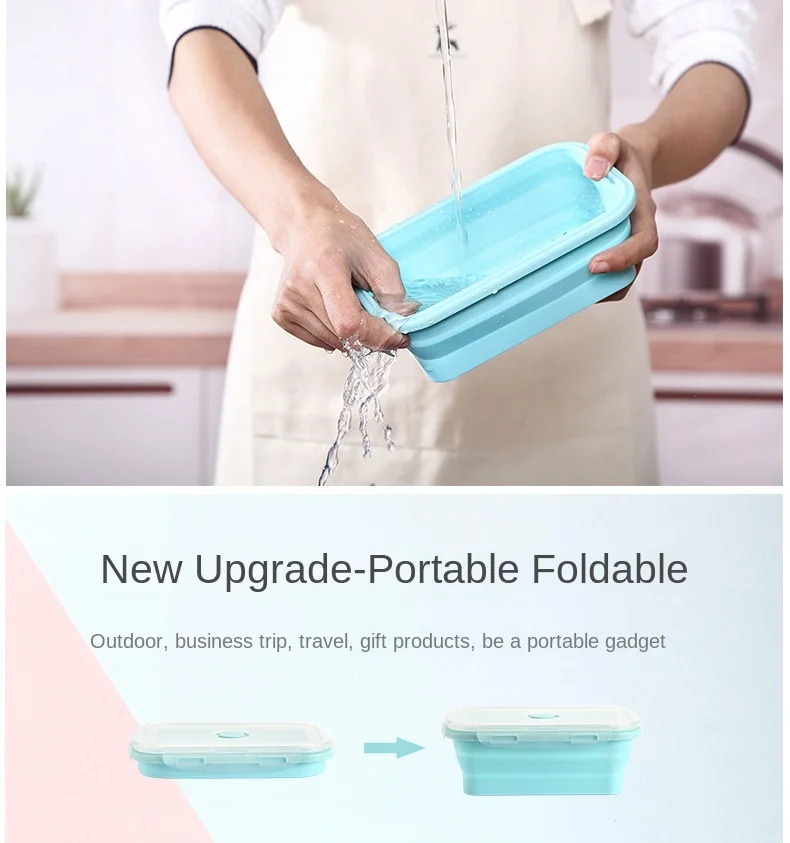 Folding Silicone Lunch Box Portable Crisper Microwave Oven Bento Box Plastic Square Lunch Box Refrigerator Storage Box Wholesale
