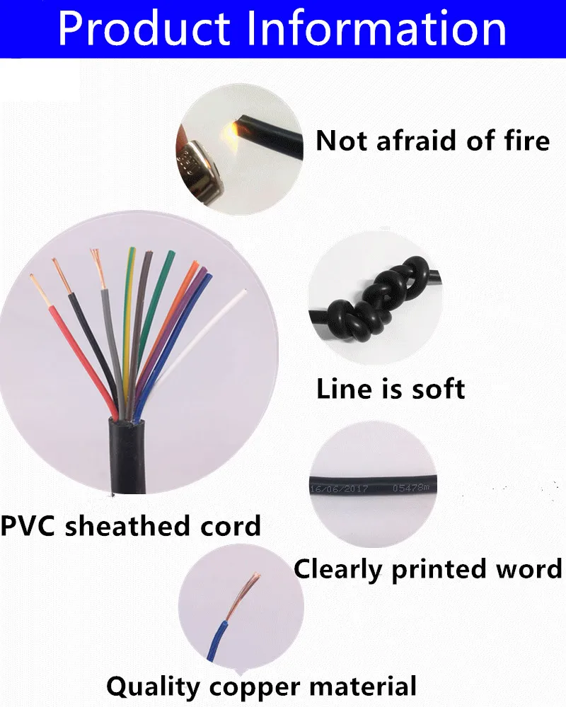 24 22 20 Awg Rvv 2 3 4 5 6 7 8 Cores Copper Wire Conductor Electrical