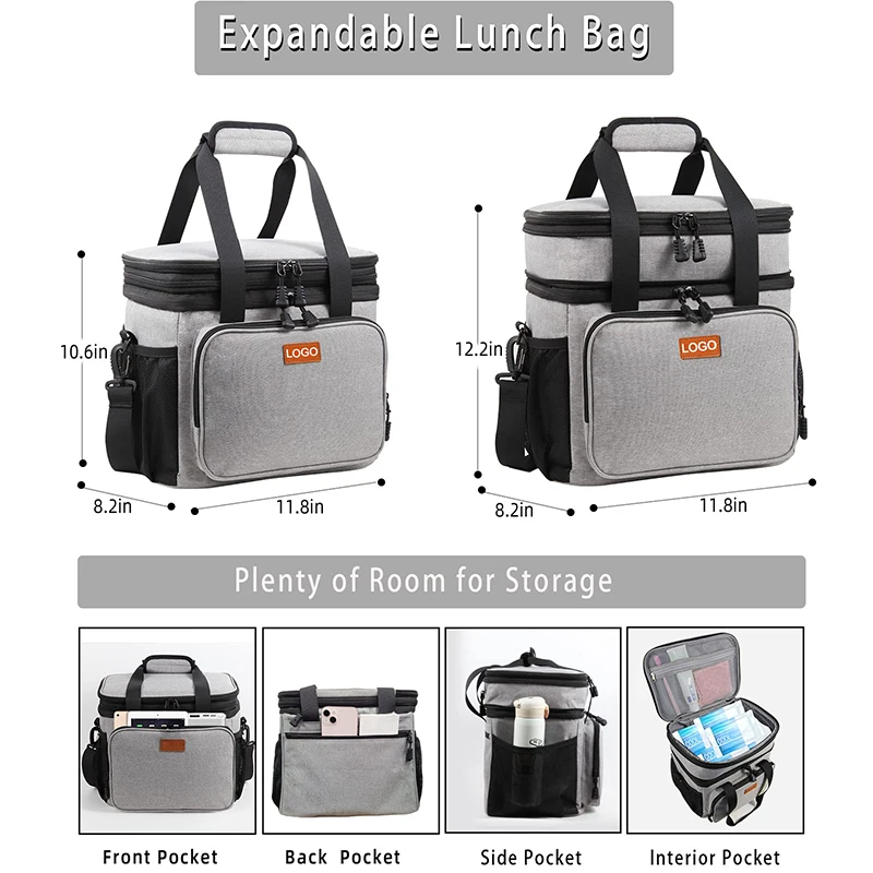 Custom 16l waterproof leakproof insulated heavy duty double decker multi-layer multi-compartment large lunch box for men women Custom 16l waterproof leakproof insulated heavy duty double decker multi-layer multi-compartment large lunch box for men women
