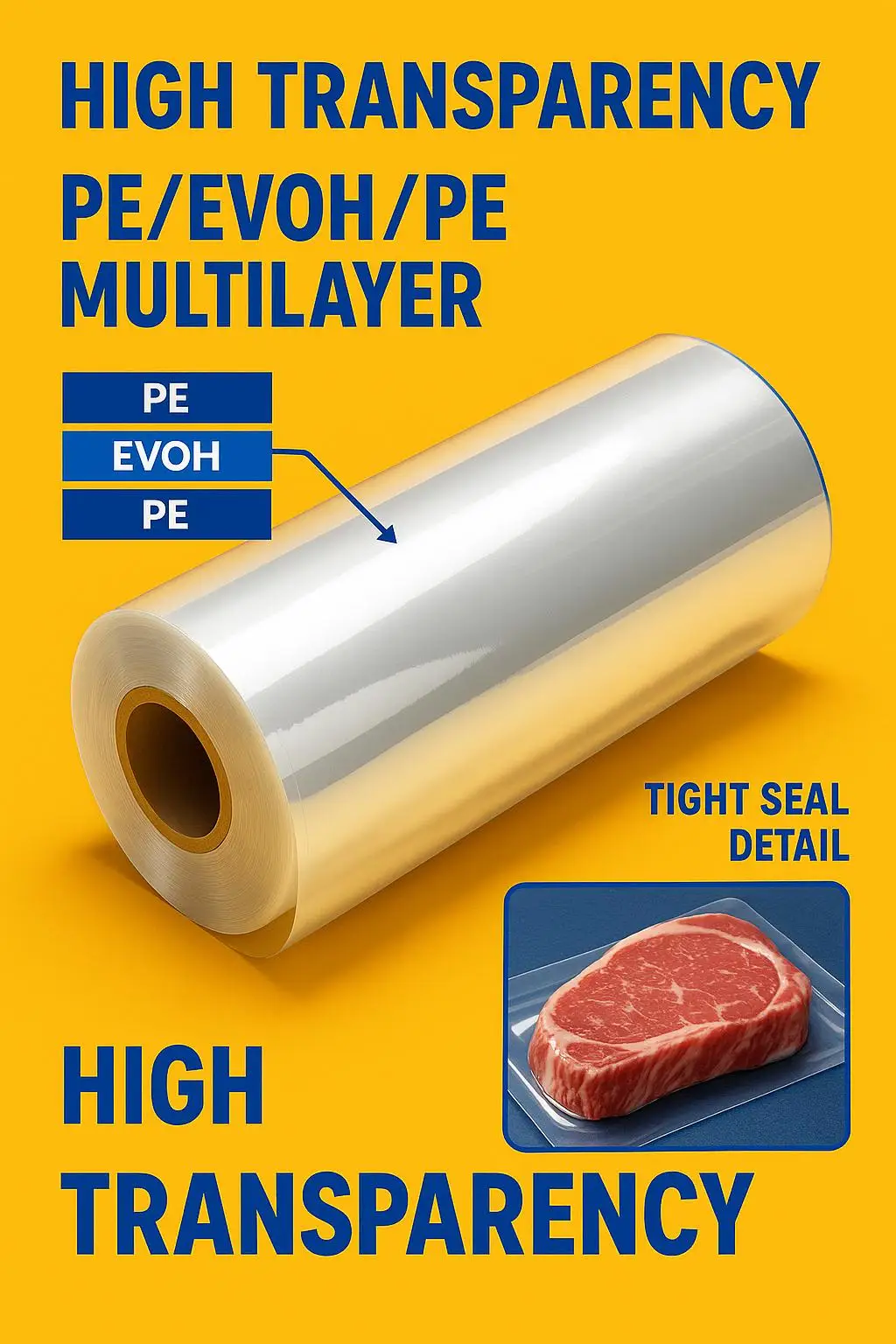 High-Barrier Vacuum Skin Film Roll for Fresh Meat, Steak, and Seafood Packaging - detail 4