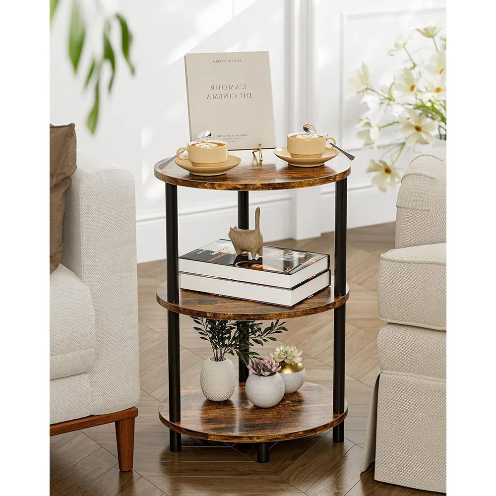 3-Tier Small Round Side Table Easy Assembly Wood Metal Design for Bedroom & Living Room Coffee Tables details