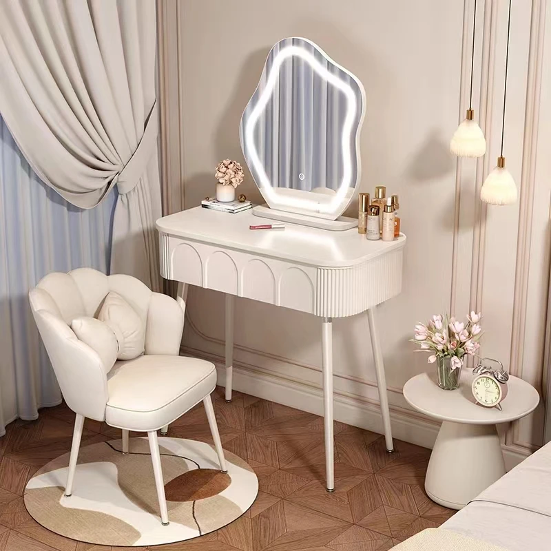 Simple modern solid wood dressing table bedroom dressing table with led mirror