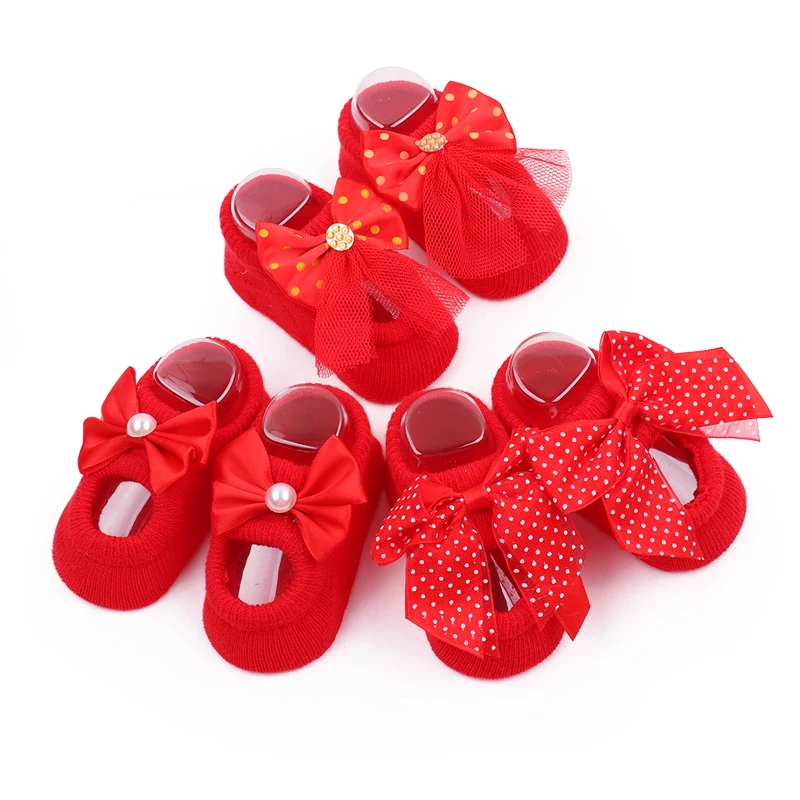Baby Girls Lace Bow Flower Boneless Socks 0-6-9 Months Infants Floor Breathable Absorbent Cotton Socks details
