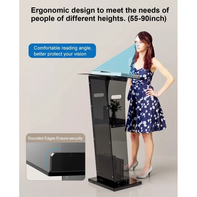 Factory Wholesale Transparent Black Acrylic Metal Base Straight Podium Lectern Pulpit for Weddings Classroom