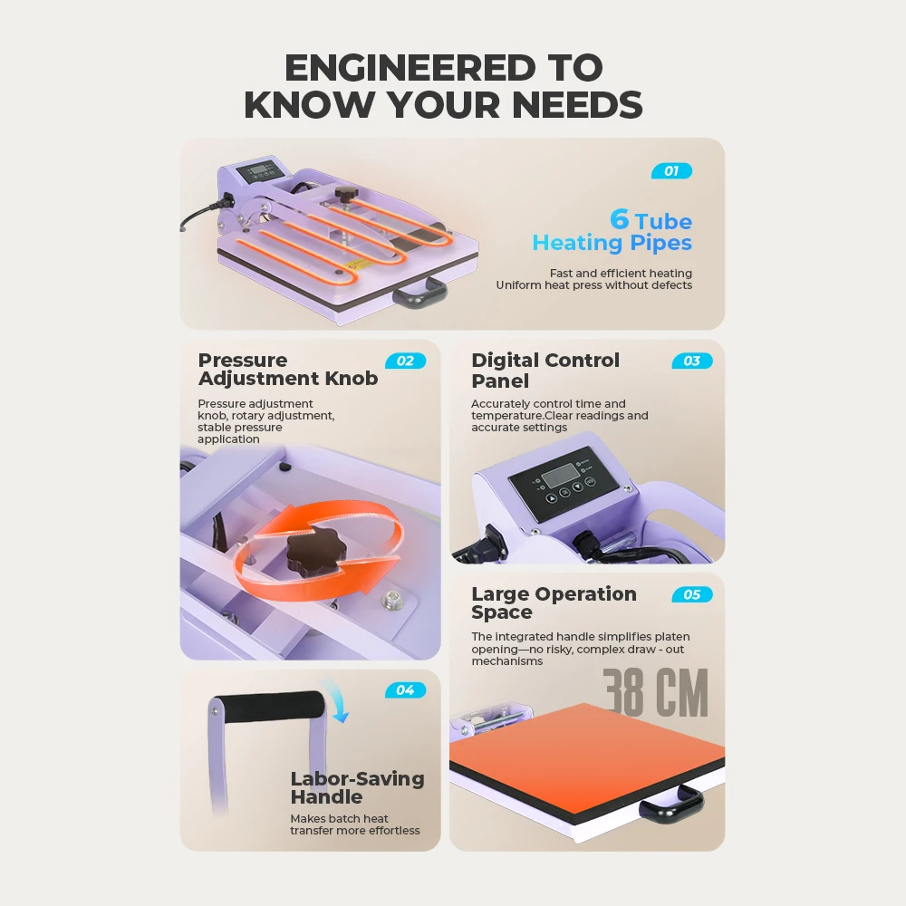 Big Open Heat Press 38x38cm with Pressure Knob