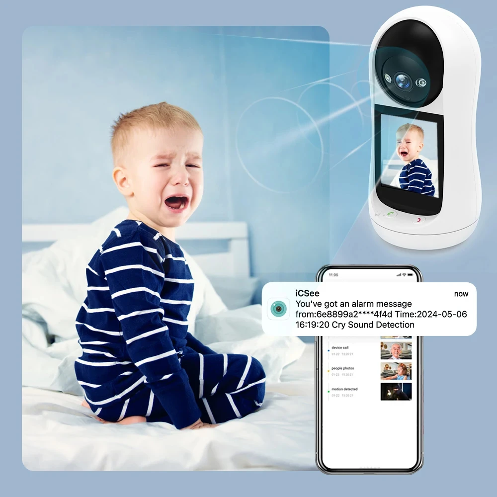 iCSee 3MP PTZ Wifi Camera Video Call with 2.8 Inch IPS Screen Baby Cry Sound Detection Security IP Camera Baby Monitor iCSee