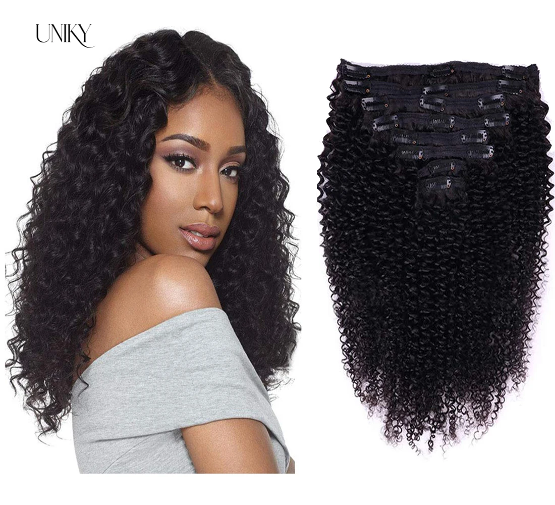 Uniky Best Quality Grade 10a Manufacturer Price 100% Natural Human Hair  Weft Kinky Curly Set Clip In Hair Extensions - Buy Clip In Hair Extensions  For Black Women,Brazilian Clip In Hair Extensions,Long