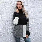 2021 New High Quality American Style Fashion Turtleneck Color Blocking Sweater Top