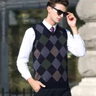 Men Jacquard Vest V Neck Sweater Vest Fashion Men Argyle Pattern Custom Jacquard Knit V Neck Men Sweater Vest