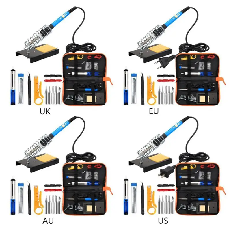 Hot 14in1 60W 110V Electric Soldering Iron Tools Kit Stand Desoldering Pump Set 