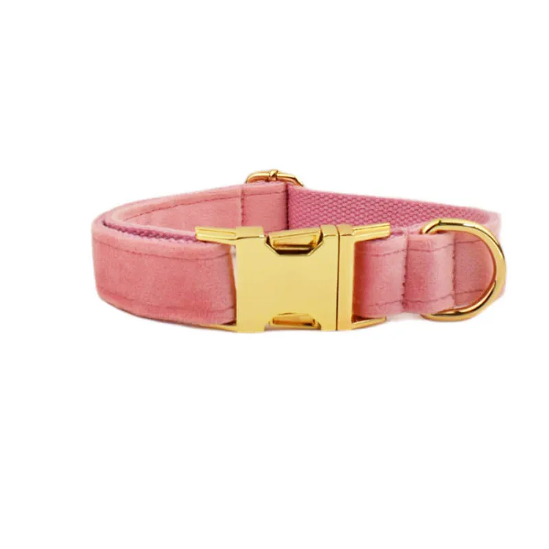 Pink Velvet Dog Harness Personalized High Quality Durable Dog Collar with Gold Metal Buckles