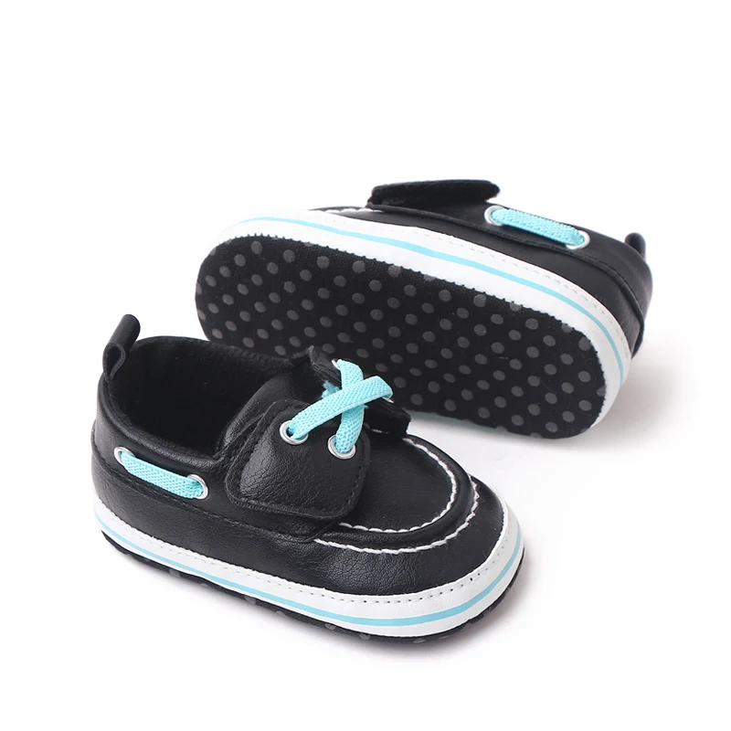 Comfortable Soft-soled PU Leather Top Solid Color Shoelaces Decorate Baby Spring and Autumn Shoes for Boys manufacture