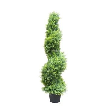Artificial cypress spiral trees plastic decorative grass plant bonsai with steel pipe trunk UV protected