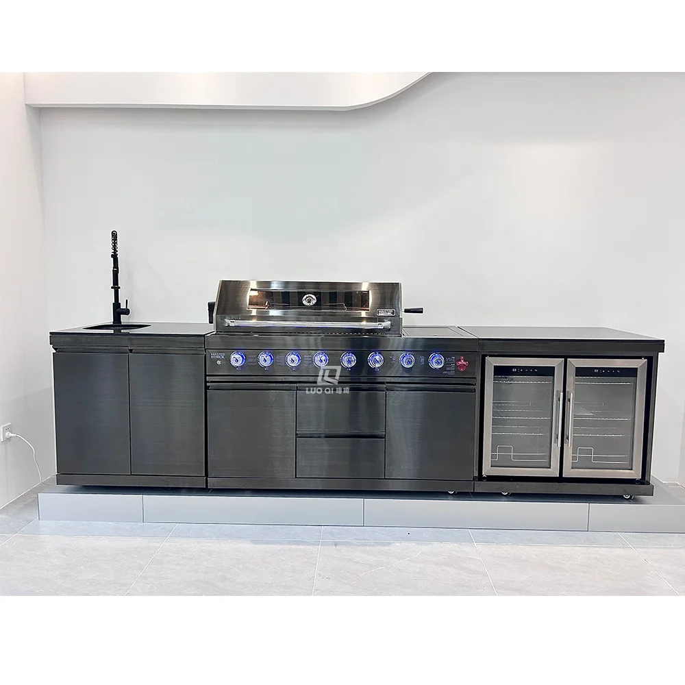 product modular black lpg gas barbecue grill with fridge for outdoor kitchen or garden use-17