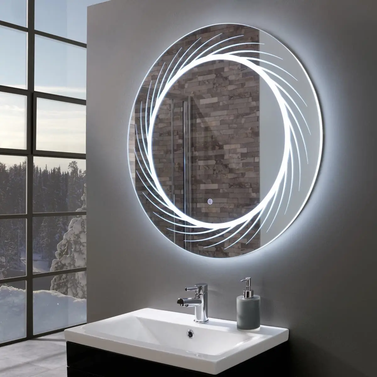 Details about   Circular Bathroom Mirror with LED Lamp Diameter 60 cm show original title 