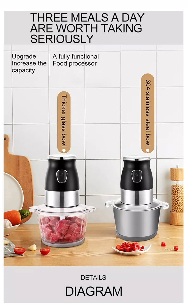 Household Food Chopper With Glass Bowl And Fruit Juicer Multifunctional