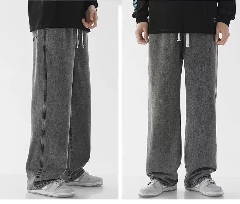 Spring Gray Jeans Loose Straight-leg Japanese Style Plus-size Men's Trendy Harem Pants Low Waist Fashion Casual Denim details