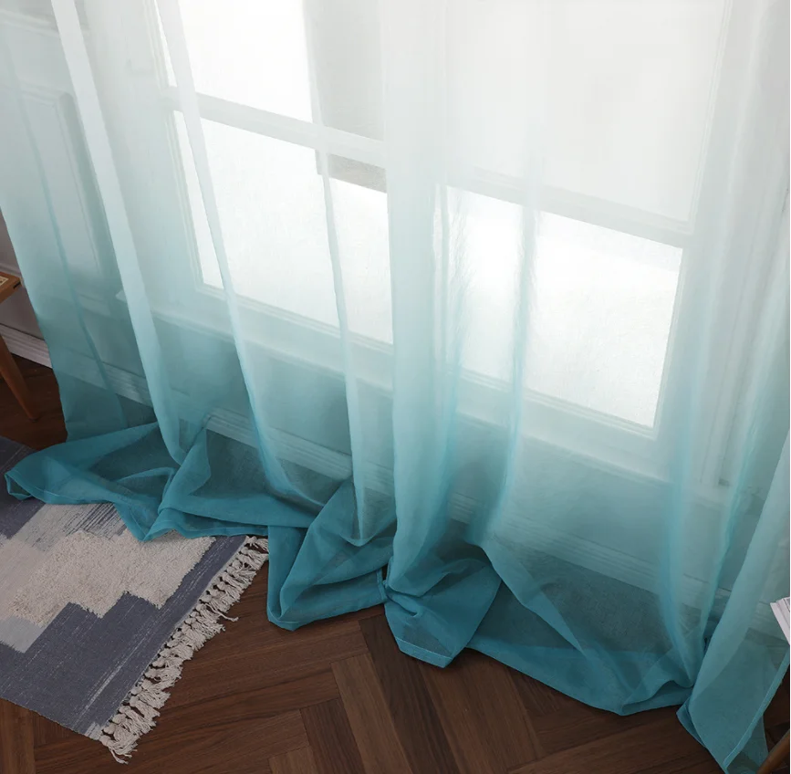 Amazon hot sales simple Nordic style gradient color window sheer curtain ready made