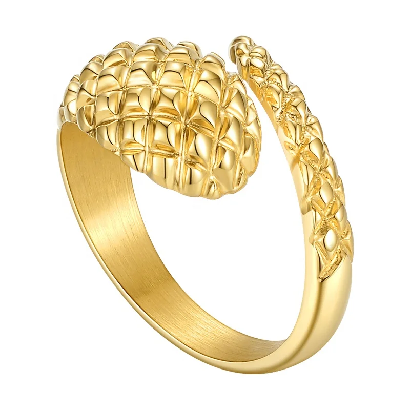 High Quality 18K Gold Plated Stainless Steel Pyramid Serpentine Spiral Open Accessories Rings R204063