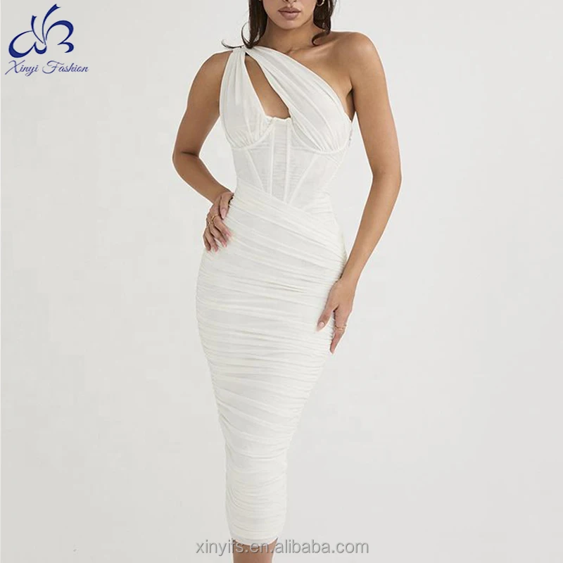 Trending Products Custom Designer Fashion Lady Summer Midi Dress Corset Cut Out Clothes