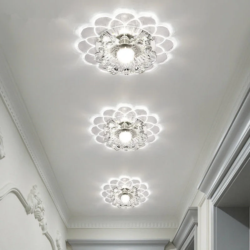 Ceiling light can be dimmed LED modern round glass crystal beads ceiling flat living room corridor Hotel apartment KTV bar