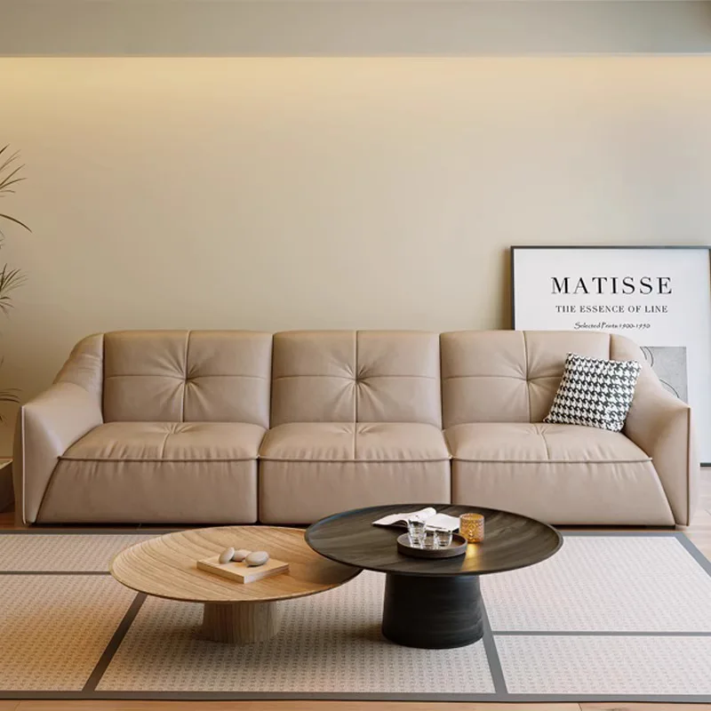 Living Room Sofa Set Modern Cream style Straight Row Genuine Leather Sofa Italian Minimalist Light Luxury Furniture Sofa