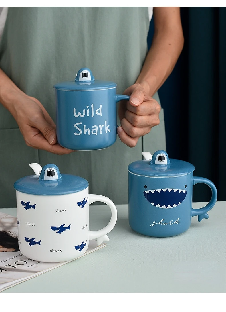 kid Shark Mug Set Funny Cute Shark Coffee Tea Milk Ceramic children Mug Cup Best Gift for All Special Day Best Gift Choice