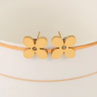 Gold Earrings 2021 New Design Titanium Steel Four-leaf Clover Single Diamond 18k Gold Earrings
