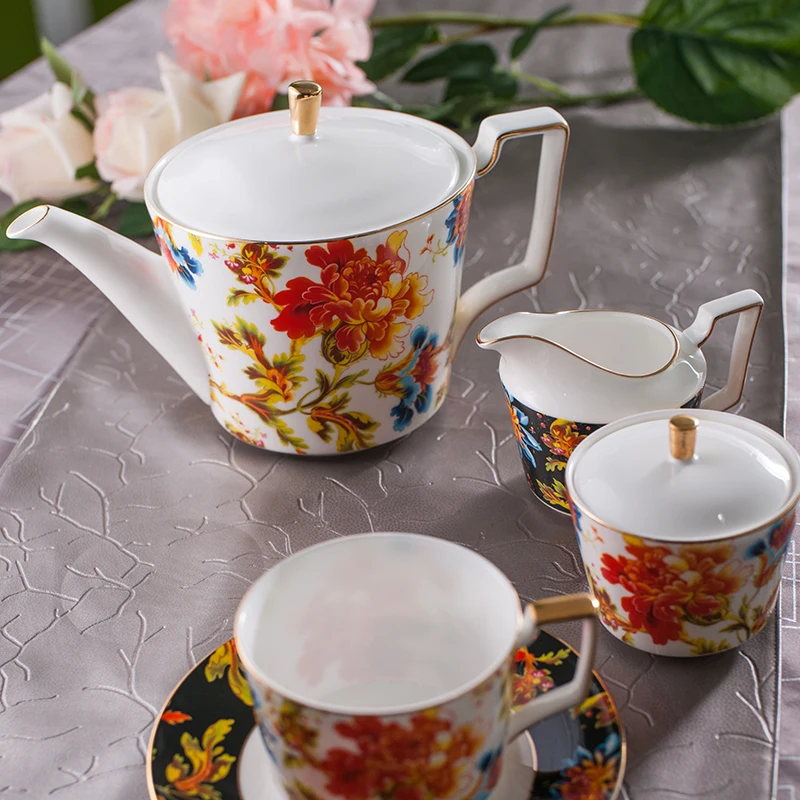 Red Floral England Tea Cup and Saucer Set 